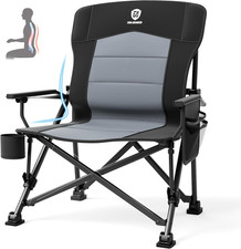 Oversized Folding Camping Chair W/ Lumbar Support, Heavy Duty, Black, 227KG