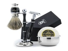 Men Shaving Set DE Safety Razor, Badger Shaving Brush, Stand & Bowl Grooming Kit