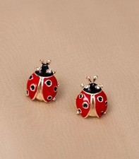 Red & Gold Ladybug Earrings With Cubic Zirconia - Ladybird Jewellery