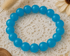 Handmade Bright Blue 10mm Jade Beaded Bracelet – Stretch Elastic Style Jewelry