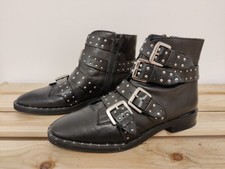 TOPSHOP BLACK STUDDED ANKLE BOOTS UK 6 EU 39 LEATHER ZIP WOMENS GOTH PUNK BUCKLE