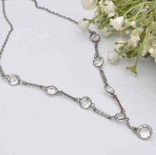 Vintage Art Deco Silver Necklace with Paste - Floral Bar Spacers | Long Drop