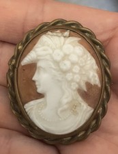 Vintage Cameo Brass Brooch