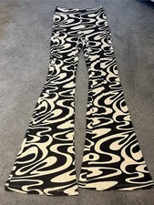 Blacj And White Psychedelic Hippy Flared Trousers Size 8