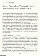 NORTHUMBRIAN BLAST FURNACE SITES, NINETEENTH CENTURY RESEARCH. AN ORIGINAL ARTIC