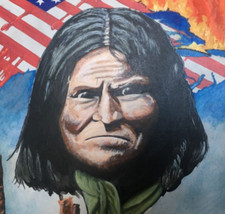 Original Mixed Media Native American On Flag 1993 A2 Unframed