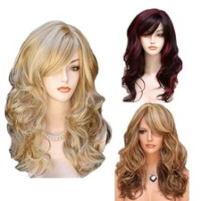 Ladies Blonde Long Curly Wigs Women Natural Wavy Synthetic Hair Cosplay Full Wig