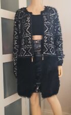 LIPSY LADIES BLACK FLUFFY KNIT SOFT OVERSIZED LONG CARDIGAN CHRISTMAS