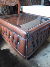 Luxury mirrored Glass Top Coffee Table Soft Leather   Chesterfield Footstool