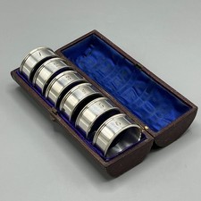 Antique Silver Plated Napkin Rings Set of 6 Numbered c1920 Round Fitted Case Vtg