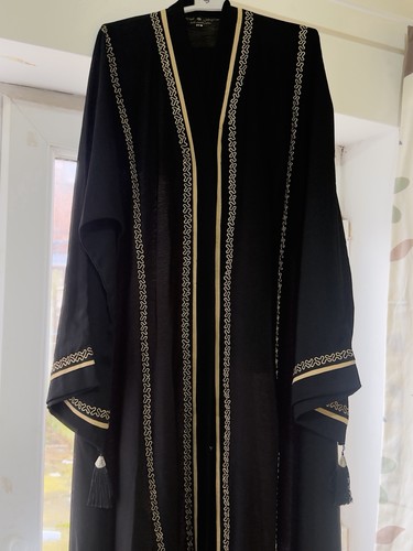 Women black abaya - gold, trim