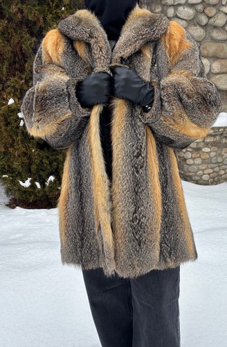 Red fox fur coat mid - red, mid-length