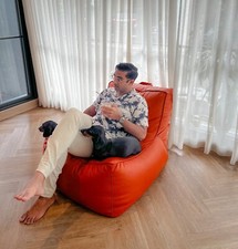 Beautiful Genuine Italian Leather hide Lounger Ottoman Beanbag Chair Handmade