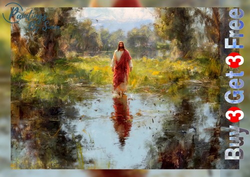 Jesus walking water - jesus, 5"x7"
