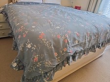 Vintage Frilled Double Duvet cover Navy Blue Floral Shabby-chic