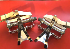 VINTAGE WECO CHROME PEDALS,9/16",+LAPIZE STRAPS & NEW 'ALE' CHROME TOE CLIPS-MED