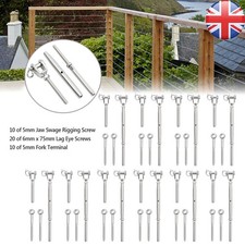 10 Pack Stainless Steel Wire Rope DIY Balustrade Kit Jaw / Swage Bottlescrew Set