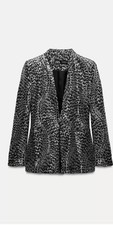 ZARA BLACK SILVER SEQUIN  collarless BLAZER JACKET SIZE Small