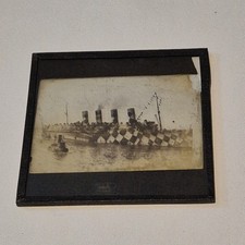 Magic Lantern Slide RMS MAURETANIA RETURNING FROM EUROPE  WW1 PLATE DAMAGE