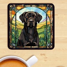 Pet Dog Coaster, Stained Glass Effect Print,  Black Labrador