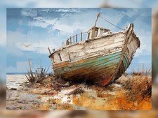 Abandoned Boat on Shore Oil
