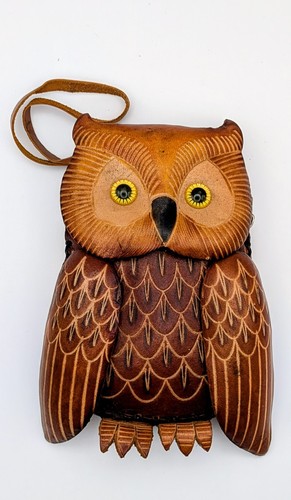 Handmade leather owl - , purse