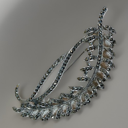 Large marcasite feather brooch - large,