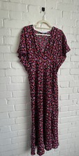 Zara Floral Print Maxi Dress Black with Red & Pink Flowers 100% Viscose Size XL