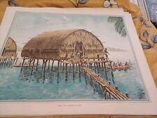  Vintage 1950s  Macmillan School Educational print poster Part Marine Village 