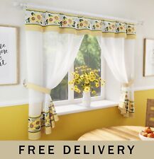 Yellow Floral Kitchen Curtain Window Set with Matching Tie Backs 94x42"