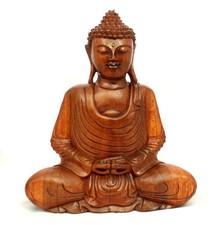 Wooden Dhyani Mudra Buddha Statue Heavy Hand Carved Meditating 39cm REDUCED