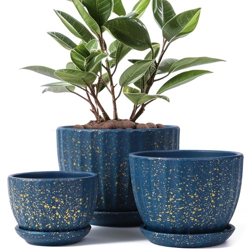 Ceramic round blue plant pots - round,
