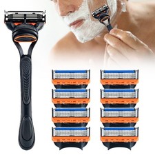 8PCS 5-Layer Shaving Razor Blades Refills with Razor Handle for Gillette Fusion5
