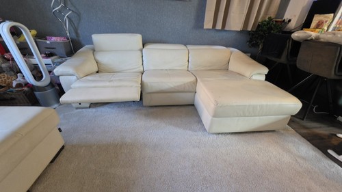 Cream leather corner chaise - cream,