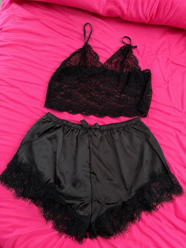 Women black satin lace - satin, &