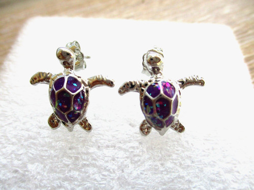 Purple fire opal - turtle, stud