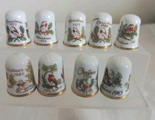 Nine Vintage Caverswall Ceramic Christmas Thimbles 1977 - 1985
