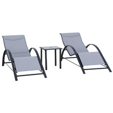 Outsunny 3 Pieces Lounge Chair Set Garden Sunbathing Chair w/ Table Light Grey