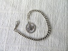 ANTIQUE, SILVER ALBERT POCKET WATCH CHAIN & MASONIC FOB, 23.6gs, 8 1/2 inch long