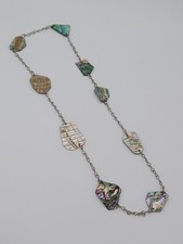 Beautiful Silver Tone & Abalone Shell Piece Chain Necklace
