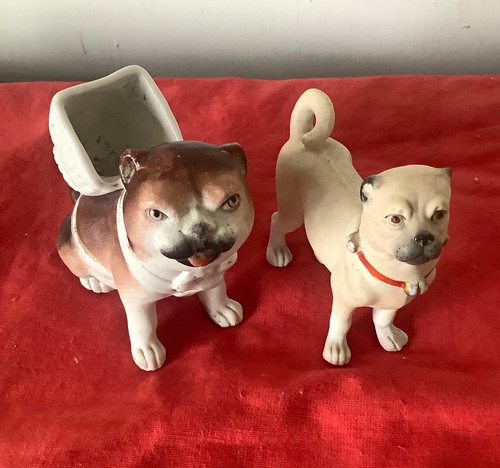 Bisque porcelain dogs pug type - bisque,
