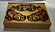 Vintage Orca Painted Yellow Cedar Box Pacific Native Northwest Haida/Klamath