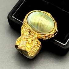 Rare YVES SAINT LAURENT Gold Tone Green Stone Arty Ring Size 5 Used Vintage
