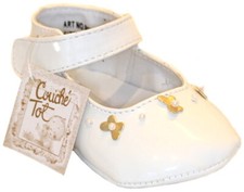 COUCHE TOT Baby PRAM SHOES Pre Walker High Gloss WHITE Soft Patent Leather | UK2