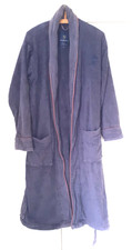 Men's Dressing Gown / Bath Robe Cotton Towelling S/M Navy with Maroon Piping