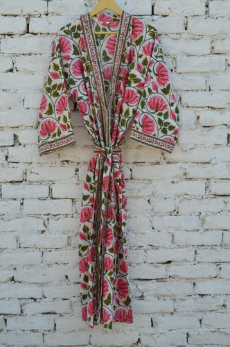 Hand block floral long - hand, kimono