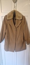 John Lewis Women's Wool Rich Camel.coloured Coat With Faux Fur Collar Size 12