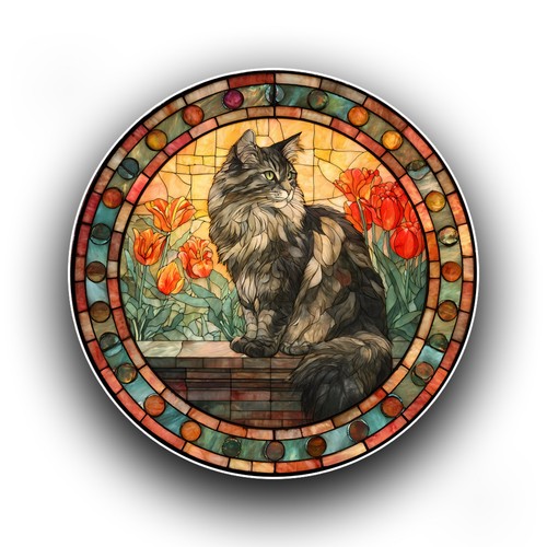 Maine coon cat - tulip, flowers