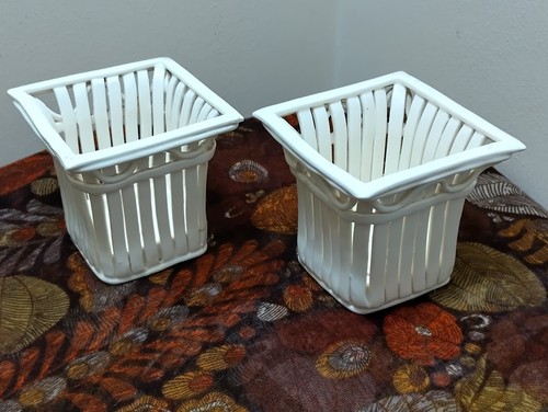 Vintage pair ceramic wicker - vintage,