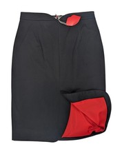 BNWT LULU GUINNESS Black Sage 1950s Pencil Skirt Red Lining Lips UK 12 EU 40